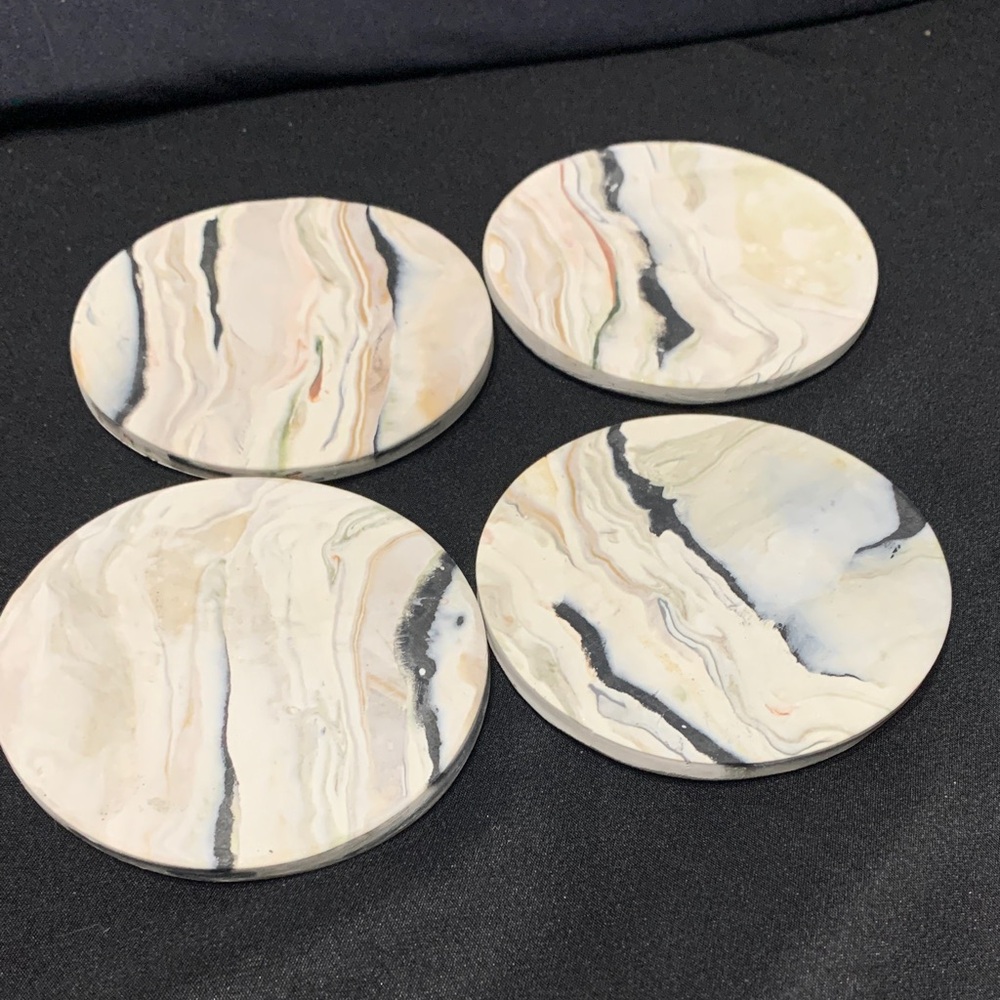 Handcrafted Clay Marble Pattern Coasters Set of 4